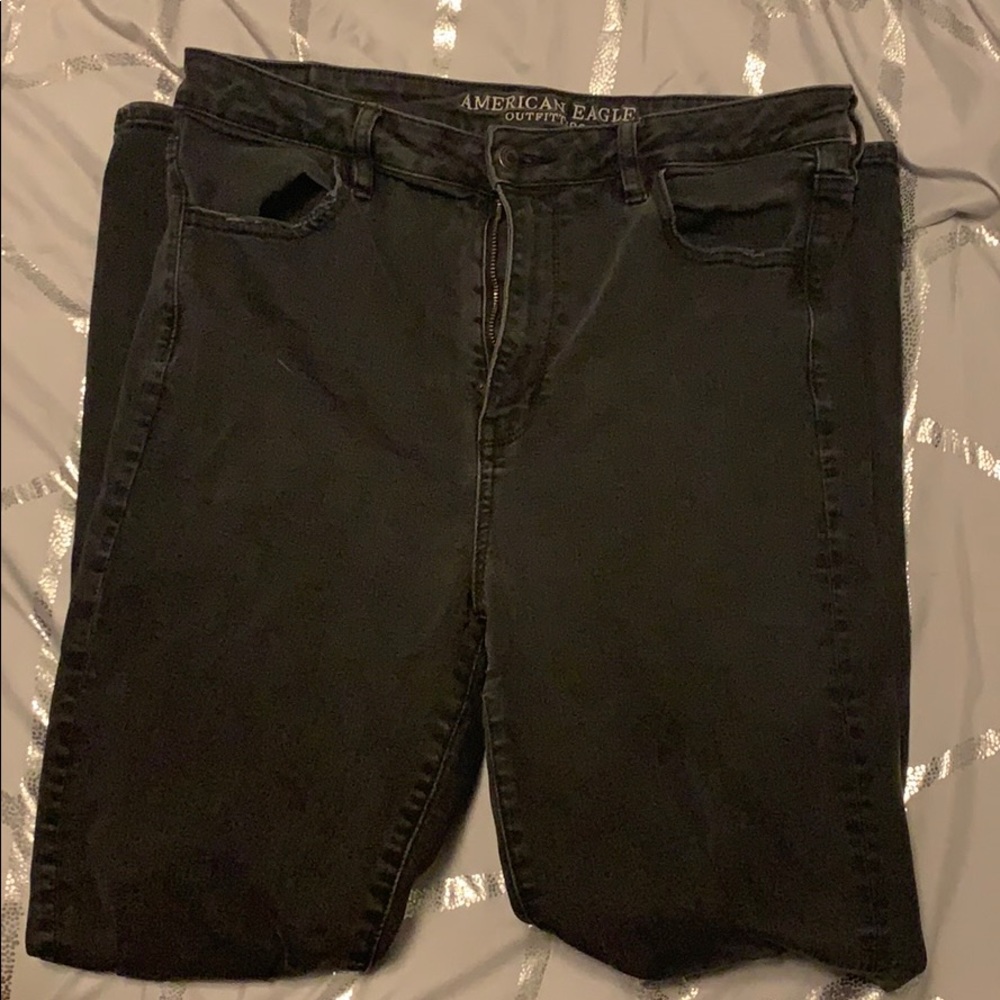American Eagle Black Distressed Hi Rise Jeggings